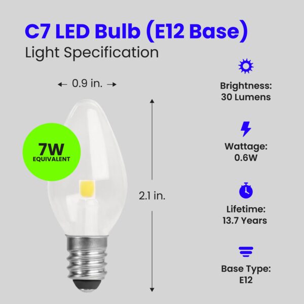 Feit Electric BP7C7/827/LED/4 0.6W 7W Equivalent 30 Lumen Candelabra Base Four LED C7 Night Light Bulb, 2.1" H x 0.9" D, 2700K (Soft White), 4 Piece - Image 8