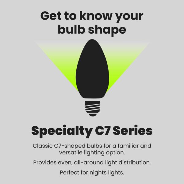 Feit Electric BP7C7/827/LED/4 0.6W 7W Equivalent 30 Lumen Candelabra Base Four LED C7 Night Light Bulb, 2.1" H x 0.9" D, 2700K (Soft White), 4 Piece - Image 4