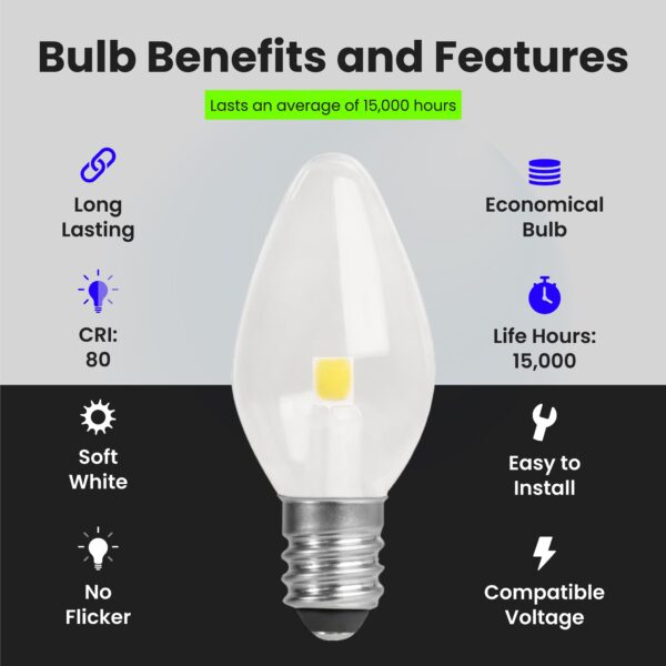 Feit Electric BP7C7/827/LED/4 0.6W 7W Equivalent 30 Lumen Candelabra Base Four LED C7 Night Light Bulb, 2.1" H x 0.9" D, 2700K (Soft White), 4 Piece - Image 6