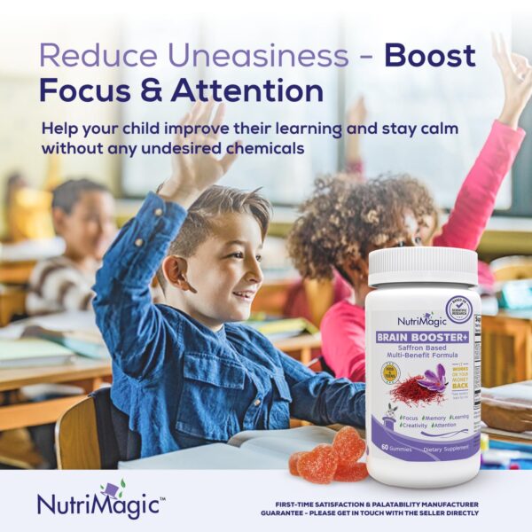 NutriMagic Brain Booster+ 30mg Pure Saffron Extract Gummies & Multivitamin D3, B6, B12, Zinc, Supports Kids Focus, Memory, Attention, Mood Balance & Brain Health, 60x Non-GMO Dietary Supplement Gummy - Image 5