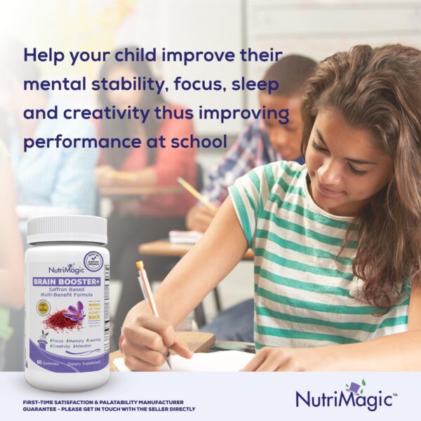 NutriMagic Brain Booster+ 30mg Pure Saffron Extract Gummies & Multivitamin D3, B6, B12, Zinc, Supports Kids Focus, Memory, Attention, Mood Balance & Brain Health, 60x Non-GMO Dietary Supplement Gummy - Image 3