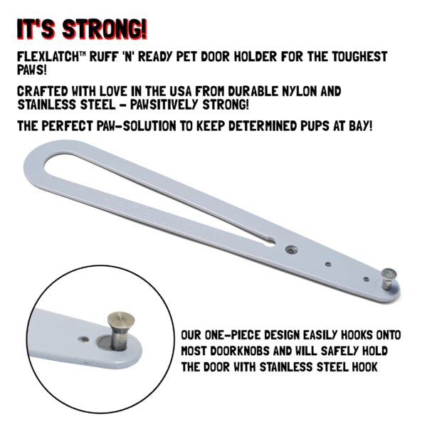 FlexLatch Cat Door Holder Latch - Cat Door Alternative Installs Fast Flex Latch Strap Let's Cats in and Keeps Dogs Out of Litter & Food. Safe Baby Proof One Piece Extra Easy, XL Gray - Image 4