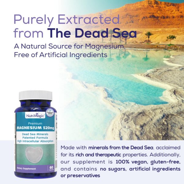 NutriMagic 520mg Patented High Absorption Elemental Magnesium from Oxide, Dead Sea Minerals Complex (1 Bottle, 2-Month Supply (60 Capsules)) - Image 4