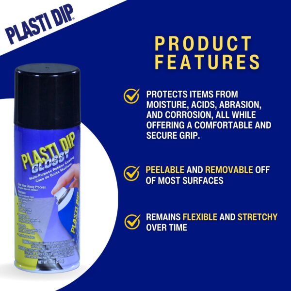 Plasti Dip Glossy Black Spray (11 oz) for Automotive Enthusiasts – Flexible Glossy Black Rubber Coating for Wheels, Graphics & DIY Projects – Plastidip Spray for Easy Peelable Protection – (1 pack) - Image 7