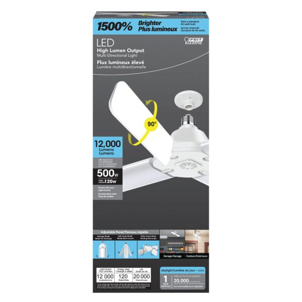Feit Electric LED Garage Light, 4 Panel Adjustable Screw-in LED Shop Light Bulb, E26 Base, 12000 Lumens, Non-Dimmable, 5000k Daylight, Garage Ceiling Light, White, ADJ12000/5K/LED - Image 7