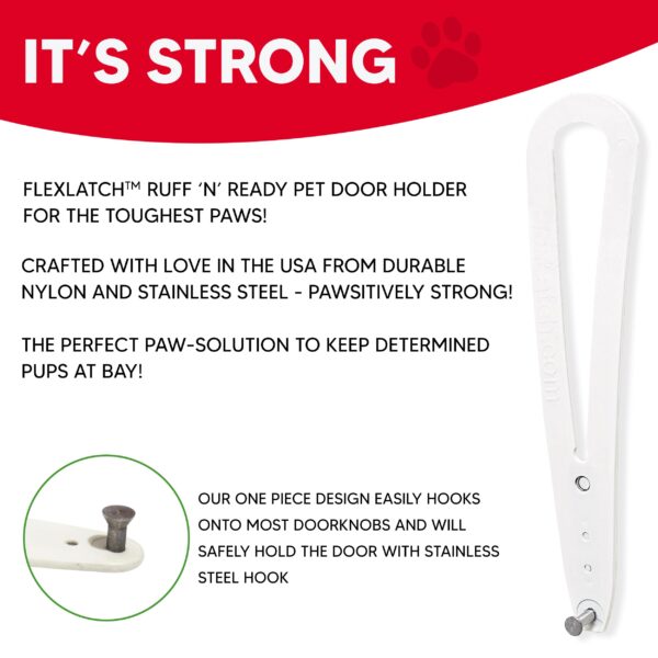 FlexLatch Cat Door Holder Latch - Extra Large Cat Door Alternative Installs Fast Flex Latch Strap Let's Cats in and Keeps Dogs Out of Litter & Food. Safe Baby Proof One Piece No Measuring Extra Easy - Image 4