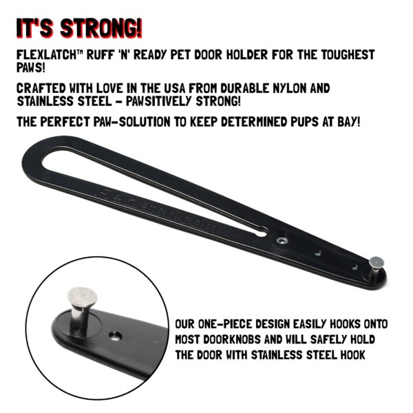 FlexLatch Cat Door Holder Latch - Black Cat Door Alternative Installs Fast Flex Latch Strap Let's Cats in and Keeps Dogs Out of Litter & Food. Safe Baby Proof One Piece No Measuring Extra Easy X-Large - Image 4
