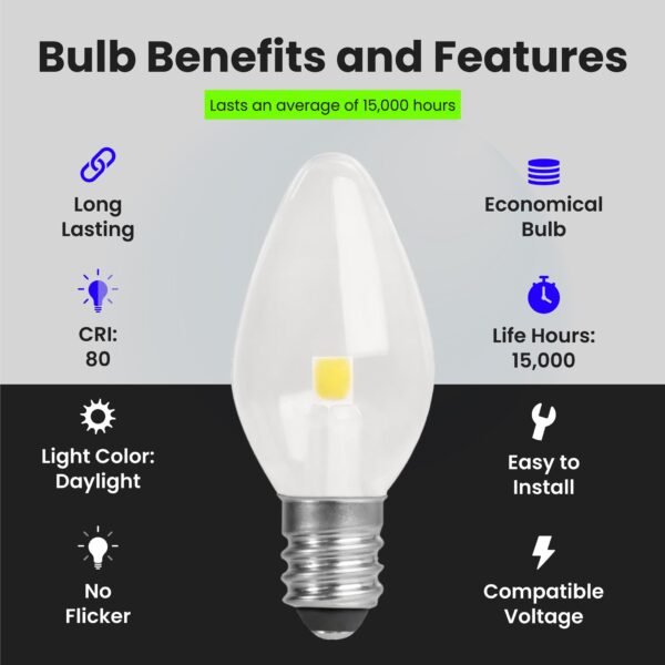 Feit Electric BP7C7/850/LED/4 0.6W 7W Equivalent 30 Lumen Candelabra Base LED C7 Night Light Bulb, 2.1" H x 0.9" D, 5000K (Daylight), 4 Piece - Image 6