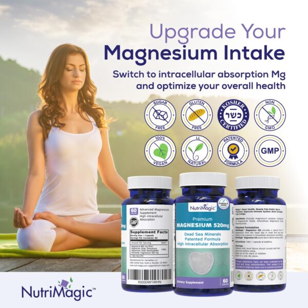 NutriMagic 520mg Patented High Absorption Elemental Magnesium from Oxide, Dead Sea Minerals Complex (1 Bottle, 2-Month Supply (60 Capsules)) - Image 3