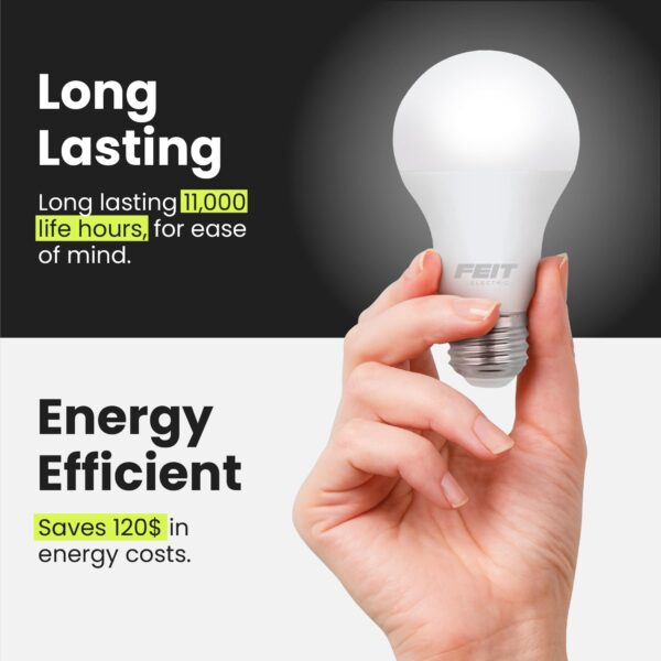 Feit Electric A19 LED Light Bulbs, 60W Equivalent, Non Dimmable, 800 Lumens, E26 Standard Base, 3000k Warm White, 80 CRI, 10 Year Lifetime, Energy Efficient, 10 Pack, A800830/10KLED/10/RP - Image 8