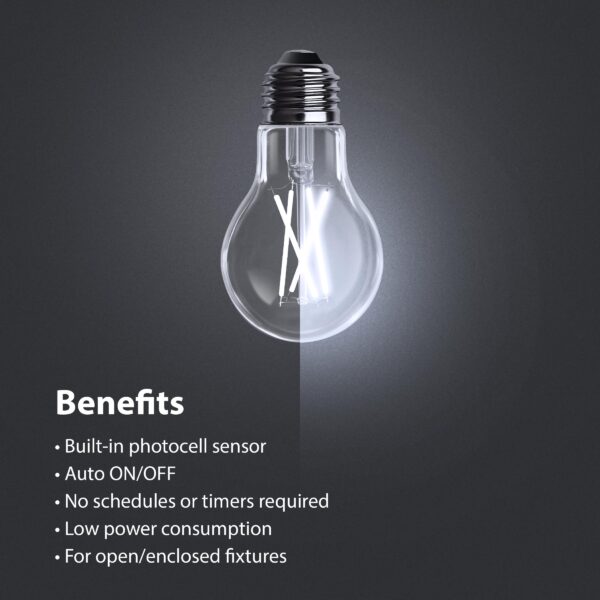 Feit Electric LED Built-in Dusk to Dawn Sensor Intellibulb - Clear Filament A19 with an E26 Medium Base Light Bulb - 60W Equivalent - 15 Year Life - 800 Lumen - 5000K Daylight - Image 6