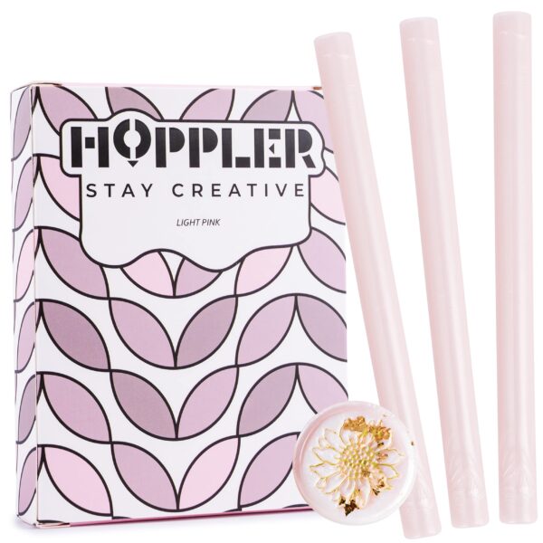 Hoppler Premium Wax Seal Kit with Seal Gun, Wax Sticks, a Flower Stamp, 12 Cavity Silicone Mold, and Extra Additions to Make Seals Stand Out and Make Invitations in Bulk. (Light Pink)