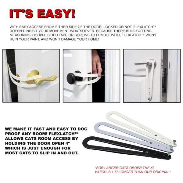 FlexLatch Cat Door Holder Latch - Cat Door Alternative Installs Fast Flex Latch Strap Let's Cats in and Keeps Dogs Out of Litter & Food. Safe Baby Proof One Piece Extra Easy, XL Gray - Image 5