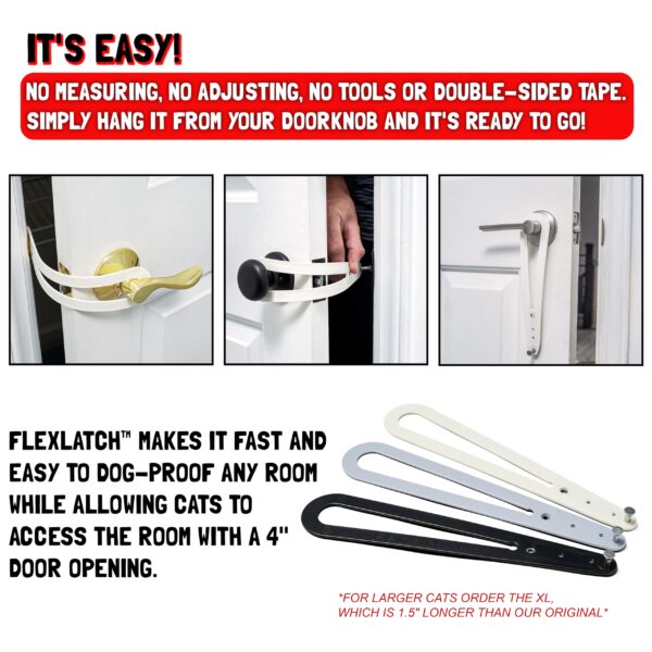 FlexLatch Cat Door Holder Latch - Black Cat Door Alternative Installs Fast Flex Latch Strap Let's Cats in and Keeps Dogs Out of Litter & Food. Safe Baby Proof One Piece No Measuring Extra Easy X-Large - Image 5