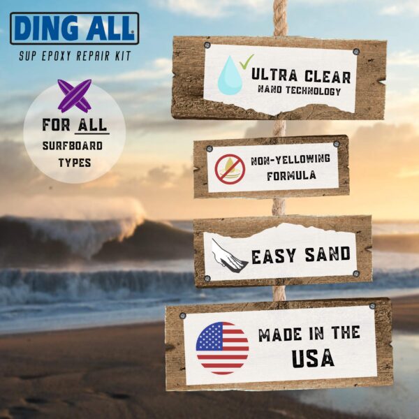 Ding All Super Stand Up Paddle Board (SUP) Epoxy Repair Kit with a Superior, Eco-Friendly and Non Yellowing Formula for Small to Medium Ding Repairs - Image 5