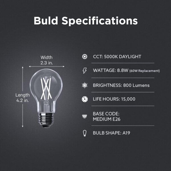Feit Electric LED Built-in Dusk to Dawn Sensor Intellibulb - Clear Filament A19 with an E26 Medium Base Light Bulb - 60W Equivalent - 15 Year Life - 800 Lumen - 5000K Daylight - Image 7