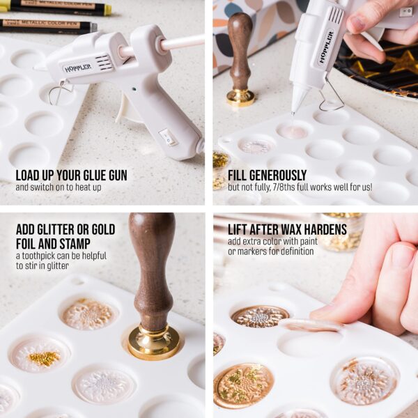 Hoppler Premium Wax Seal Kit with Seal Gun, Wax Sticks, a Flower Stamp, 12 Cavity Silicone Mold, and Extra Additions to Make Seals Stand Out and Make Invitations in Bulk. - Image 2