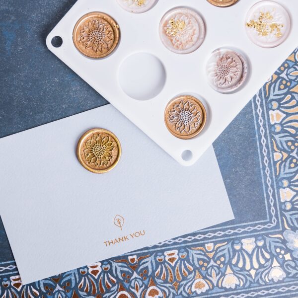 Hoppler Premium Wax Seal Kit with Seal Gun, Wax Sticks, a Flower Stamp, 12 Cavity Silicone Mold, and Extra Additions to Make Seals Stand Out and Make Invitations in Bulk. (Champane Gold) - Image 4