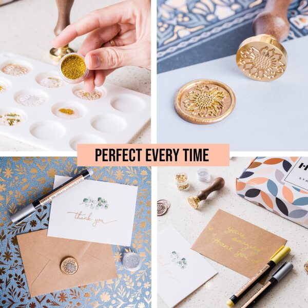 Hoppler Premium Wax Seal Kit with Seal Gun, Wax Sticks, a Flower Stamp, 12 Cavity Silicone Mold, and Extra Additions to Make Seals Stand Out and Make Invitations in Bulk. - Image 6