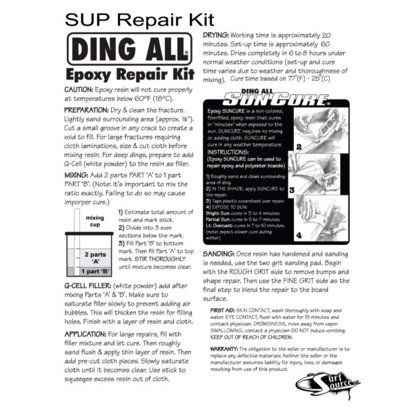 Ding All Super Stand Up Paddle Board (SUP) Epoxy Repair Kit with a Superior, Eco-Friendly and Non Yellowing Formula for Small to Medium Ding Repairs - Image 2
